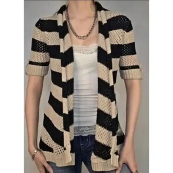 Xhilaration Womens Open-Front Knit Cardigan w short cuffed sleeves Size L EUC - Picture 1 of 10